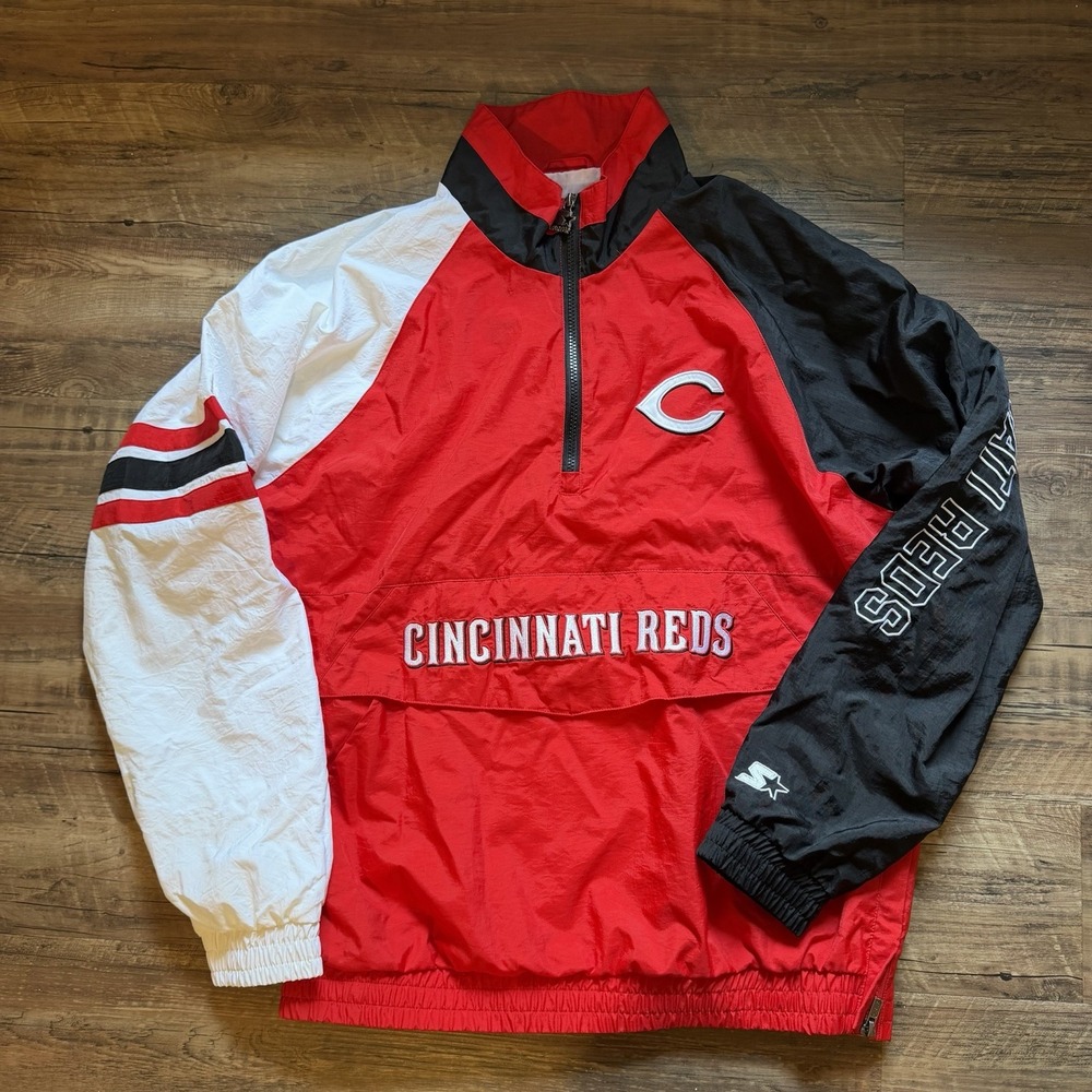 VTG 90's Starter Cincinnati Reds Half Zip Pullover M Jacket Windbreaker MLB
